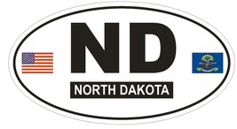 ND North Dakota Oval Bumper Sticker or Helmet Sticker D780 Euro Oval with Flags - $1.39+