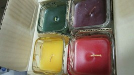 PARTYLITE SCENTED 4 CANDLES BOX WINTER GREEN/TOASTED GOLD/RED RIBBON/SUG... - $44.55