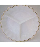 Vintage Milk glass Divided Round  Relish  Dish with Gold Dots on the Rim - $10.00