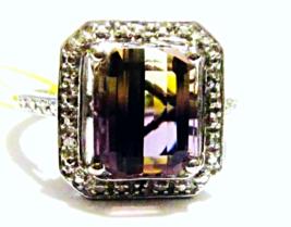 Ametrine Octagon Solitaire &amp; Diamond Ring, Platinum / Silver, Size 8, 4.... - $109.99