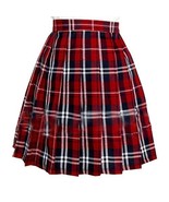 Women`s School Uniform Flared slim Plaid Pleated Skirts(XL ,Red blue) - $19.79