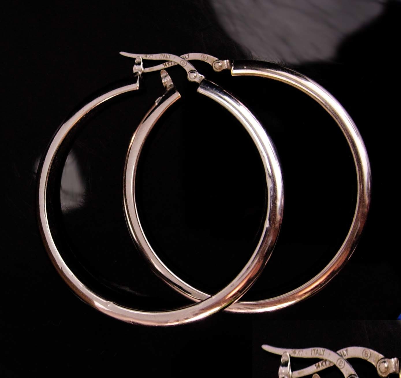 Primary image for 14k GOLD Earrings large white gold hoops Italian pierced gold Jewelry boho gypsy