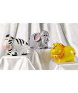 Zoo Animal Money Bank Choice of Lion or Zebra Poly Stone 5.3&quot; High Child... - $14.85