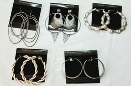 Fashion Earrings Hoops 5 Pair Large White Beaded Silver Black Metallic  New #12 - $23.13
