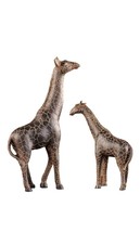 Brown Giraffe Figurine Set of 2 Mother with Baby 14" and 9" High Poly Stone image 2