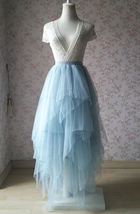 High Low Tiered Tulle Skirt Layered Skirt Wedding Outfit Plus Size Dusty Blue