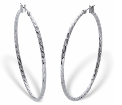 Banded Hoop Earrings In Silvertone 2" - $66.49