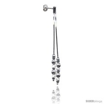 3in  Long Sterling Silver 2-Strand Italian Drop Earrings w/ Corrugated  - $42.68