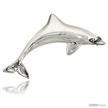 Sterling Silver Dolphin Brooch Pin, 2 1/8in  (53 mm)  - $56.70