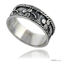 Size 6.5 - Sterling Silver Rope Edge Design Beaded Wedding Band Ring 1/4 in  - $35.36
