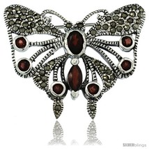 Sterling Silver Marcasite Butterfly Brooch Pin w/ Round, Oval & Marquise Cut  - $86.58