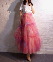 Rainbow Color Long Tulle Skirt Tiered Tutu Skirt Outfit Plus Size Layered Skirt  image 4