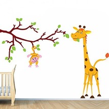 (94'' x 69'') Vinyl Wall Kids Decal Monkey on Tree Branch with Giraffe / Art ... - $165.89