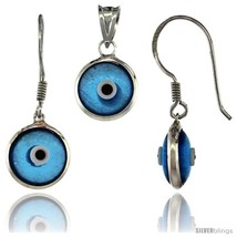 Sterling Silver Translucent Blue Color Evil Eye Pendant & Earrings  - $17.65