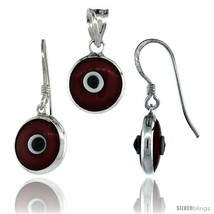 Sterling Silver Red Color Evil Eye Pendant & Earrings Set -Style  - $17.65