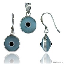 Sterling Silver Light Blue Color Evil Eye Pendant & Earrings  - $17.65