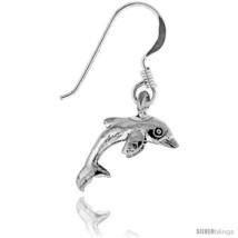 Tiny Sterling Silver Dolphin Dangle Earrings 5/8  - $18.10