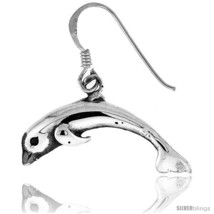 Tiny Sterling Silver Dolphin Dangle Earrings 1  - $28.15