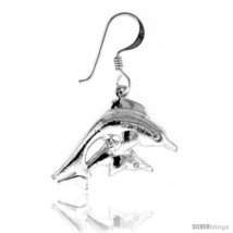 Tiny Sterling Silver Dolphin Dangle Earrings 15/16  - $38.18
