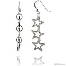 Sterling Silver Triple Star Cut Outs French Ear Wire Dangle Earrings, 2in  (50  - $22.14
