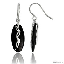 Oval-shaped Black Onyx Dangle Earrings w/ Leaves in Sterling Silver, 15/16in  (2 - $86.20