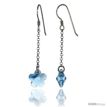 Sterling Silver Flower Blue Topaz Swarovski Crystals Drop Earrings, 2 1/16 in.  - $25.14