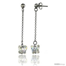 Sterling Silver Butterfly Clear Swarovski Crystal Drop Earrings, 1 13/16 in.  - $26.34