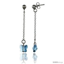 Sterling Silver Butterfly Blue Topaz Swarovski Crystal Drop Earrings, 1 13/16  - $26.34