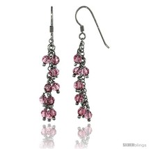 Sterling Silver Pink Sapphire Swarovski Crystals Cluster Drop Earrings, 2 3/16  - $53.94