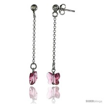 Sterling Silver Butterfly Pink Sapphire Swarovski Crystal Drop Earrings, 1  - $26.34