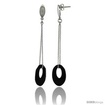 Sterling Silver Black Swarovski Crystal Oval Cut Out Drop Earrings, 2 11/16 in.  - $55.14