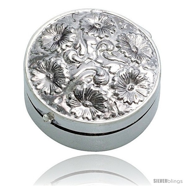 NL Signature Round Pill Case, Large Compact Pill Box - Silver