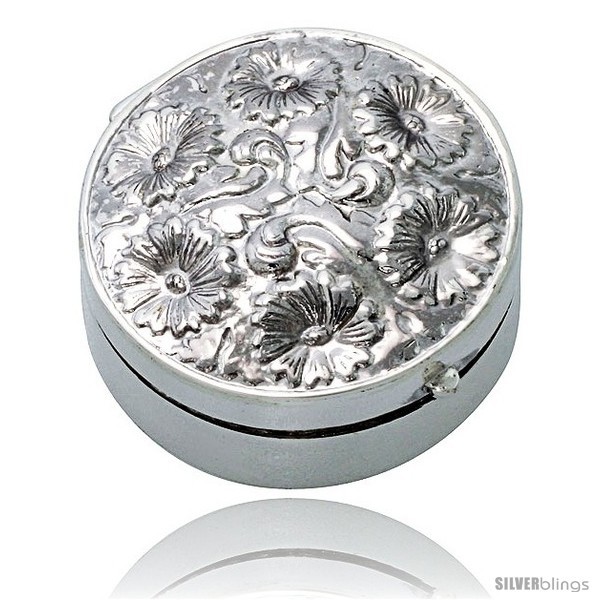 NL Signature Round Pill Case, Compact Circle Pill Box - Silver