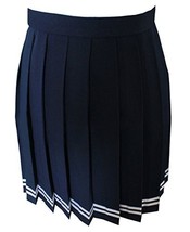 Japan High Waist White stripes Pleated plus Size school Skirts (3XL,Navy... - $23.75