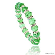 7 in. Emerald Color Faceted Glass Crystal Bracelet on Elastic Nylon Stra... - $12.25