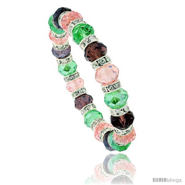 Primary image for 7 in Multi Color Faceted Glass Crystal Bracelet on Elastic Nylon Strand ( Pink 