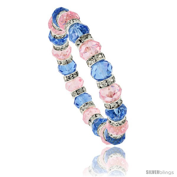 Primary image for 7 in Multi Color Faceted Glass Crystal Bracelet on Elastic Nylon Strand ( Blue 