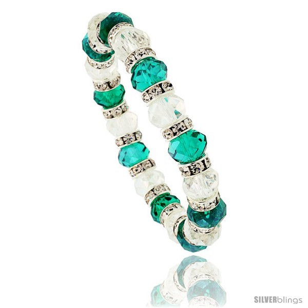 Primary image for 7 in. Clear & Emerald Color Faceted Glass Crystal Bracelet on Elastic Nylon 