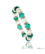 7 in. Clear &amp; Emerald Color Faceted Glass Crystal Bracelet on Elastic Ny... - $12.25