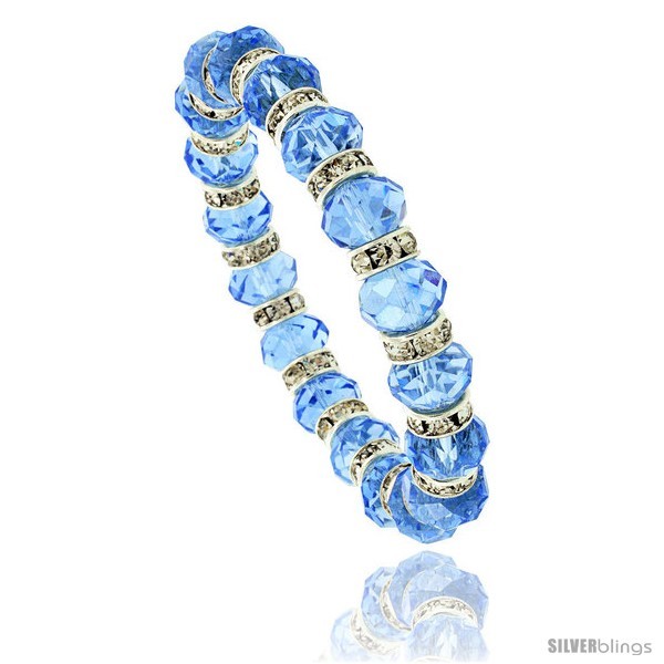 Primary image for 7 in. Blue Topaz Color Faceted Glass Crystal Bracelet on Elastic Nylon Strand, 