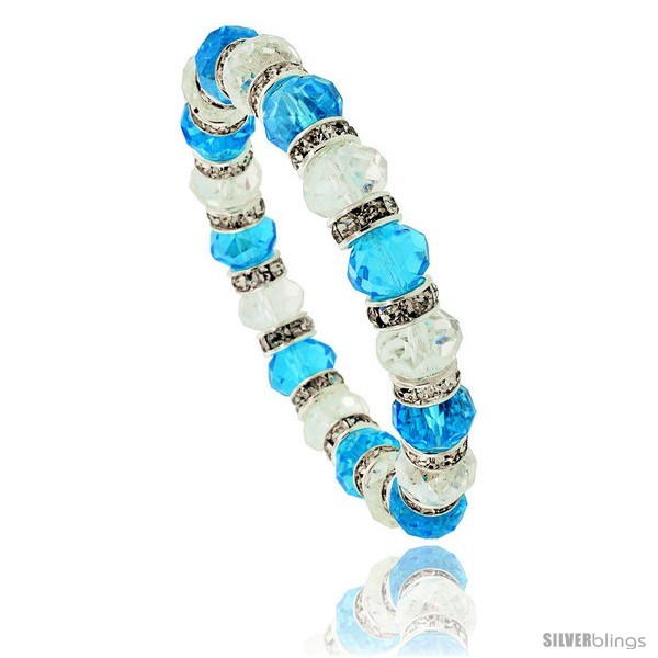 Primary image for 7 in. Clear & Aquamarine Color Faceted Glass Crystal Bracelet on Elastic Nylon 
