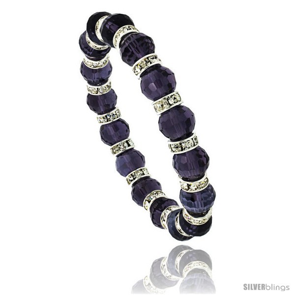 Primary image for 7 in. Amethyst Color Faceted Glass Crystal Bracelet on Elastic Nylon Strand, 