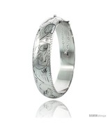 Sterling Silver Bangle Bracelet Floral Pattern Hand Engraved Thick 5/8 in  - $140.72