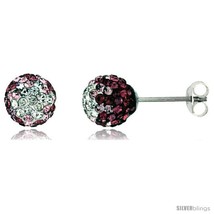 Sterling Silver Crystal Disco Ball Stud Earrings (8mm Round), Clear & Pink  - $17.65
