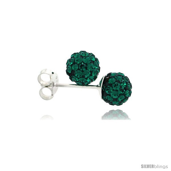 Sterling Silver Emerald Crystal Ball Stud Earrings  - $14.55