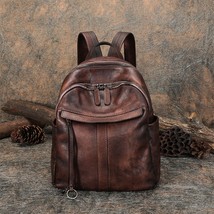 new leather literary retro women backpack soft leather large capacity wild leath - $264.06