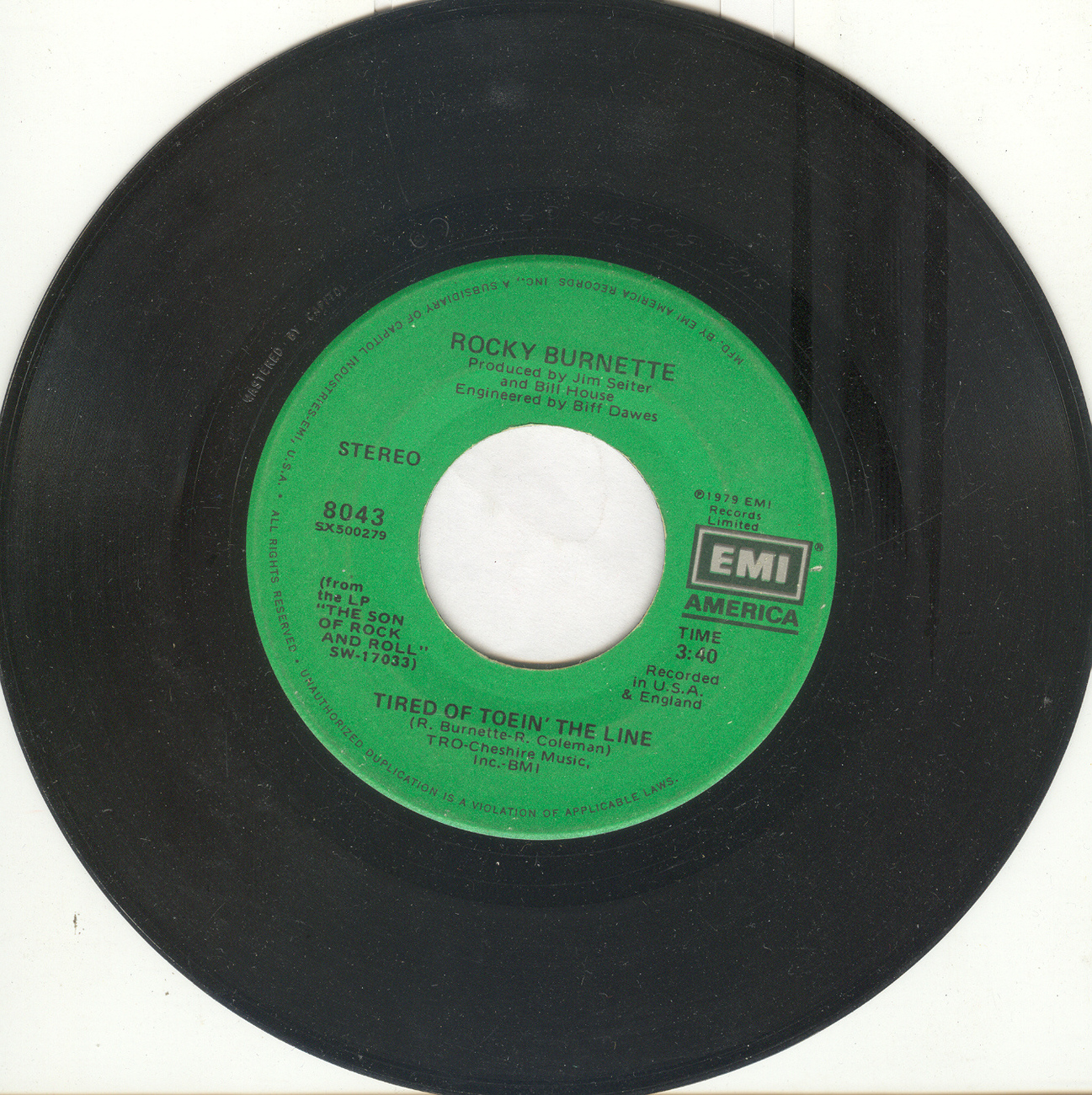 Rocky Burnette Tired Of Toein The Line Lyrics Rocky Burnette 45 rpm "Tired of Toein' The Line" - Vinyl Records
