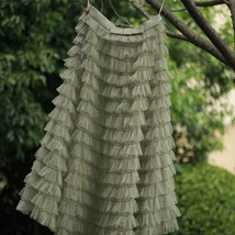 Army Green Ruffle Tiered Tulle Skirt Layered Long Wedding Prom Tulle Maxi Skirt image 1
