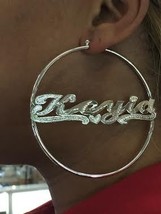 Personalized silver plated Name hoop Earrings  4 inch - $44.99