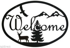 Wrought Iron Welcome Sign Deer Silhouette Forest Nature Eagle Home Wall ... - $24.18